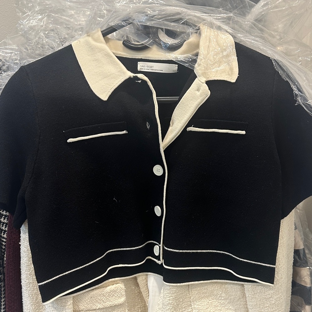 OAK + FORT Black and Cream Knit Sweater